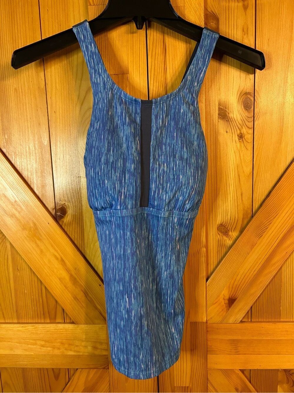 Nike Womens Small Tank Top High Neck Teal Blue Mesh Strappy Padded Bra Athletic